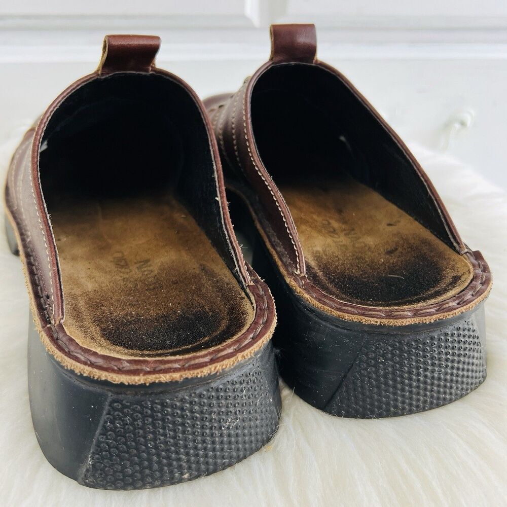 Naot Brown Oiled Leather Slip on Comfort Mules Clogs Padded Footbed EU40 US9-9.5 - Picture 4 of 6